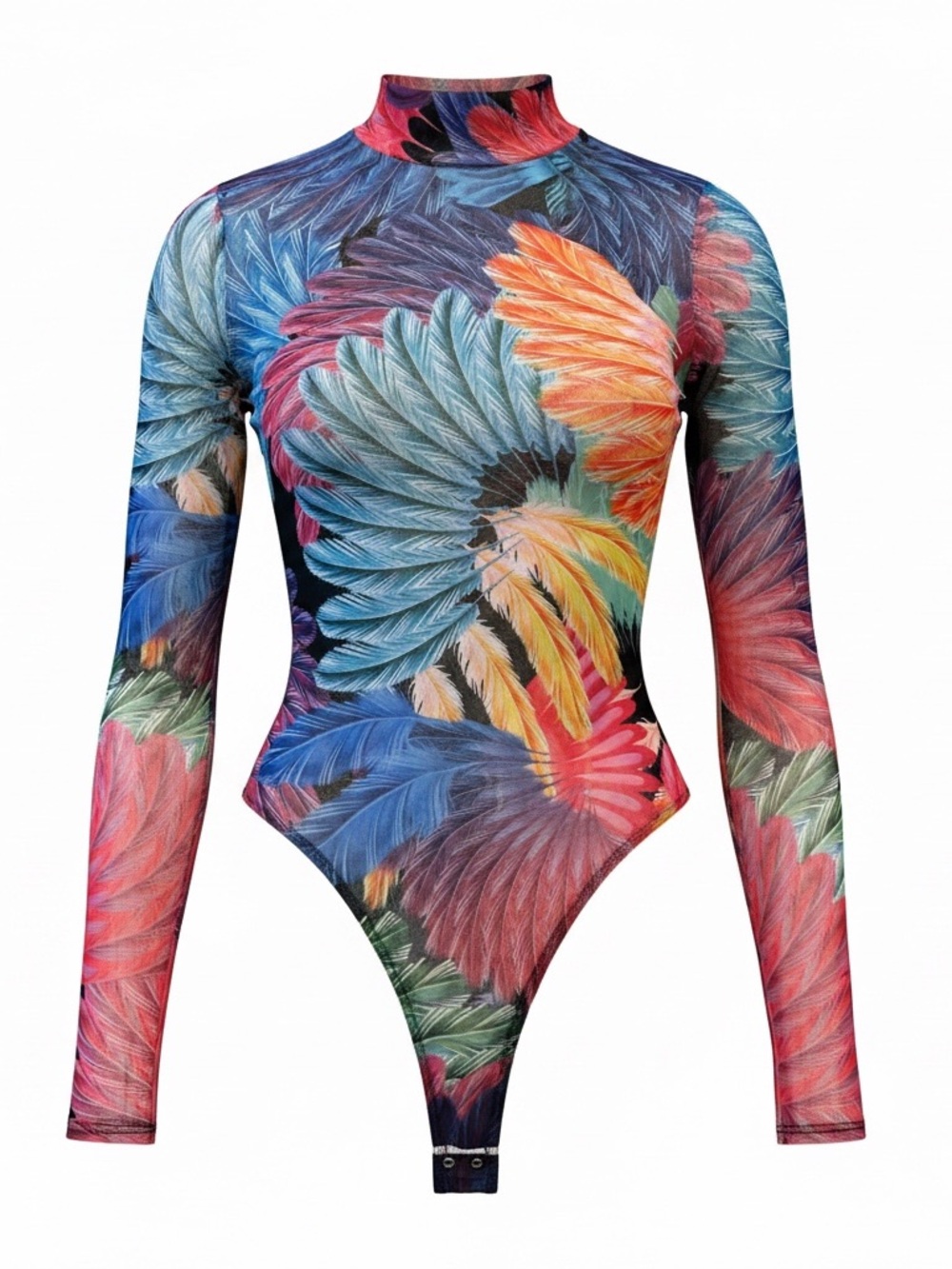 SPIRITHOODS Feather Print Mesh Mockneck Bodysuit